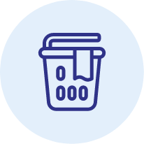 Laundry basket icon on light blue button